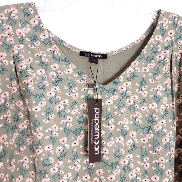 Papermoon for Stitch Fix Ellie Green Floral Mixed Material Blouse - Picture 3 of 10